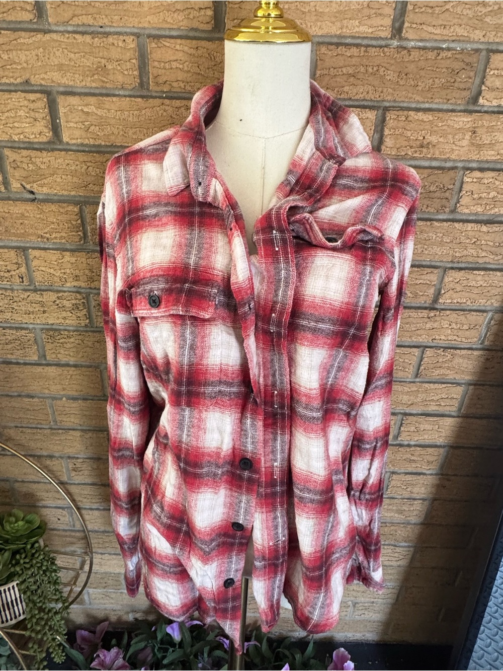 Gender neutral adult small Lucky Brand Red & Blue Plaid flannel shirt bundle - Picture 5 of 7